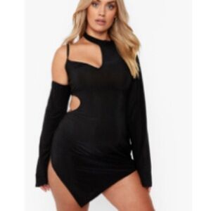 Boohoo Plus One Shoulder Black Dress